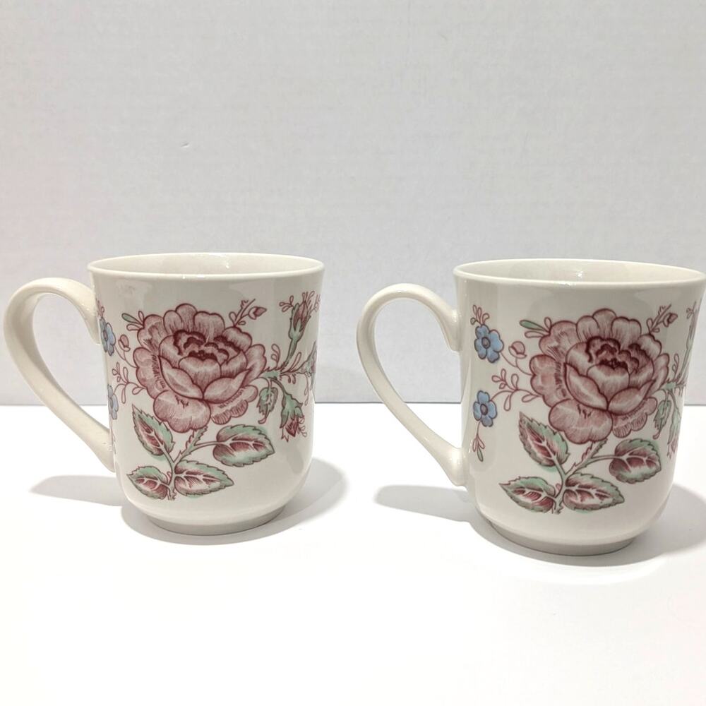 2 Johnson Brothers Rose Chintz Pink Coffee Mugs 10oz - 3 7/8" England 1883